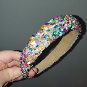 New handmade boutique rainbow rhinestone/stone flexible wide headband
